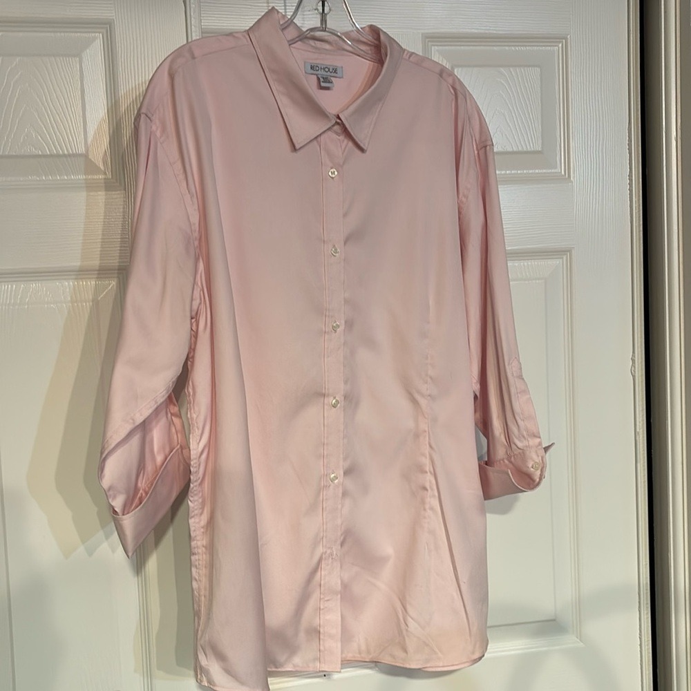 Red House Ladies 3/4-Sleeve Dobby Non-Iron Button-Down Shirt 3xl Pink